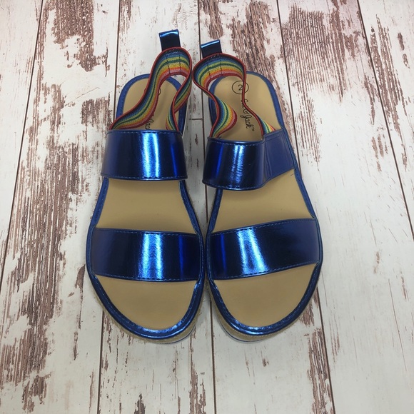 Girls' Metallic Espadrille Platform Rainbow Slide - Picture 2 of 4